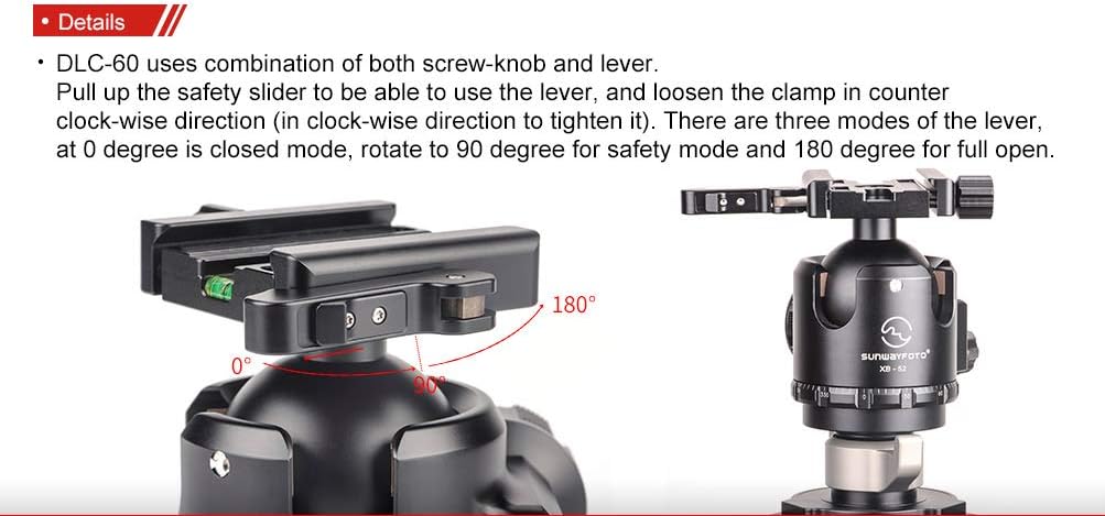 SUNWAYFOTO XB-52DL Tripod Ball Head w Arca Compatible Duo Lever Screw Clamp Low Profile 132lb Max Load