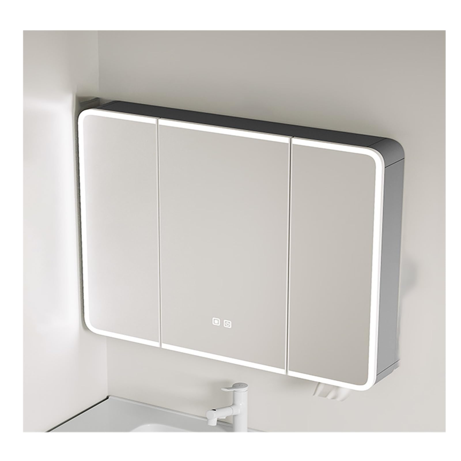 FLYIODFCXV bathroom mirror cabinet, With 2 Mirrored Doors，Aluminum Alloy Material, One-Button Defogger, Surround Lighting Design(Grey,100 * 70cm/39.4 * 27.5in)