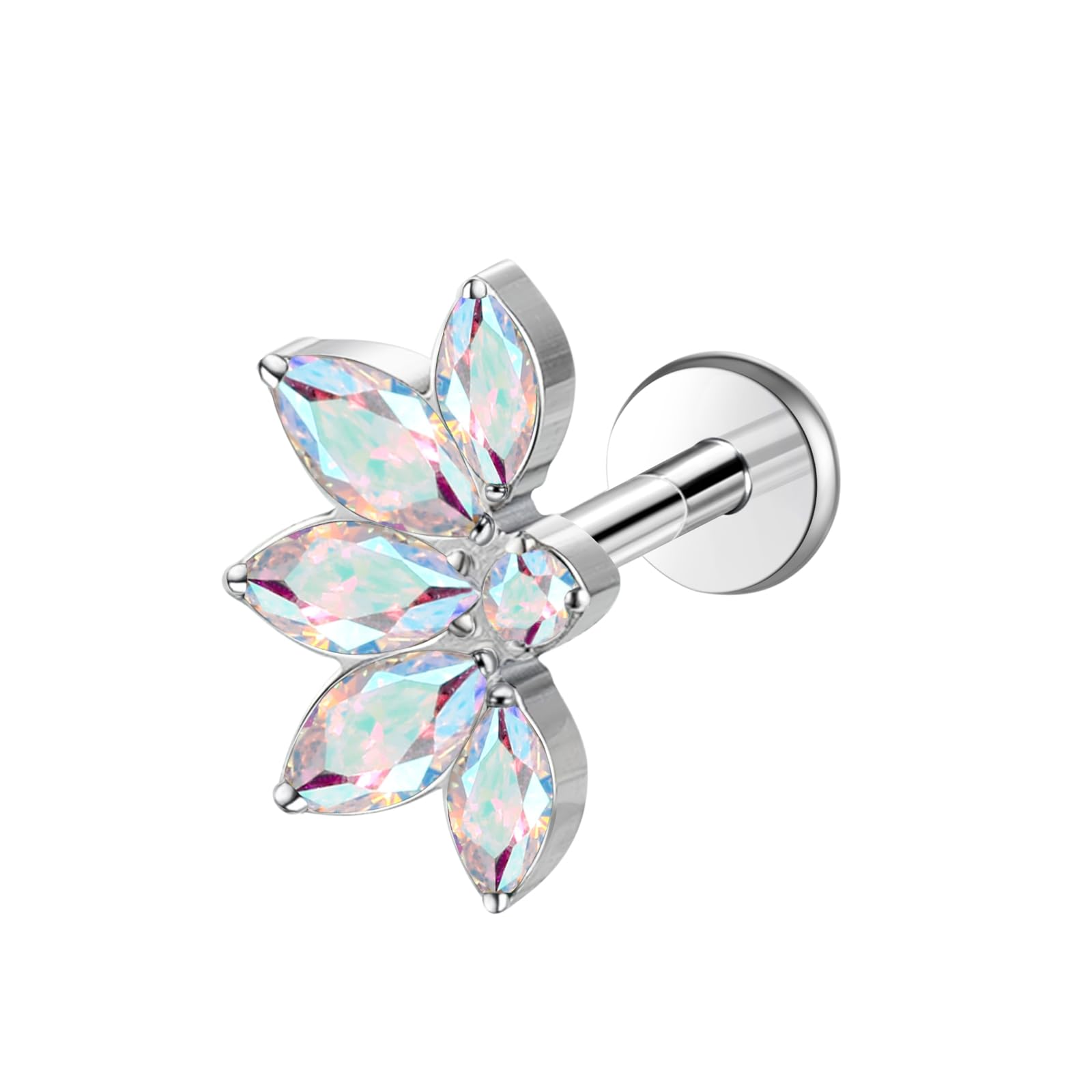 ENONTY1pcs 16G 18G G23 Titanium Threadless Labret Studs Push-in Labret Lip Cluster Tragus Helix Conch Lobe Rook Cartilage Push Back Piercing Jewelry Earring