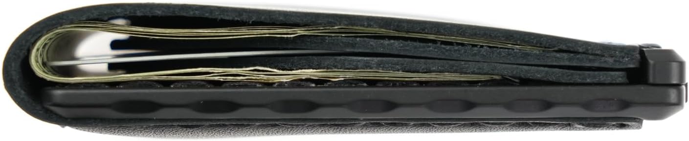 Trayvax Venture Billfold Wallet, Front Pocket Money and Credit Card Holder, Minimalist Slim Leather Metal Wallet for Men and Women, Anodized Black Tumbled Frame, Nightfall Black Leather
