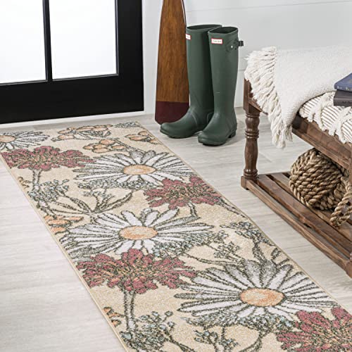 JONATHAN Y Dizi Botanical Wildflower Runner Rug 2x8, Yellow/Ivory/Red, Modern, Contemporary, Easy-Cleaning for Living Room, Bedroom, Kitchen, Pet Friendly, Non-Shedding (CTP203A-28)