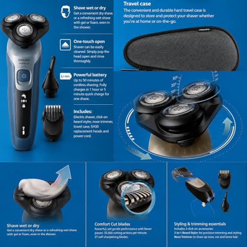 Image of PHILIPS AquaTouch Wet & Dry Electric Shaver for Men, Rechargeable Rotary Razor with ComfortCut Blades and Precision Trimmer 5D Flex Head-Packaging May Vary