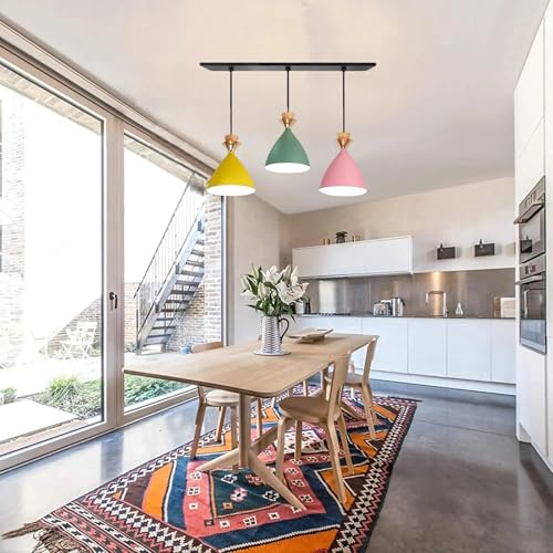 Image of Triple Dome Pink, Yellow, Green Aluminium Hanging Pendant Light Drop, Antique Modern Ceiling Lamp, Bulb is not Included, 3 Light Linear Set