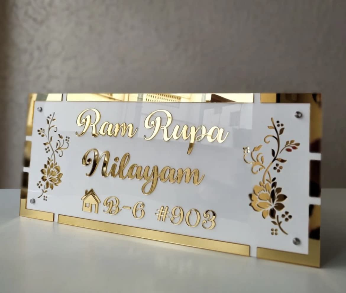 CERAMICS Name Plate for Flat/Home Laser Cut Acrylic Letter on Gold And White 6 * 12 inch (B0C667CT2R) Amazon Price History, Amazon Price Tracker