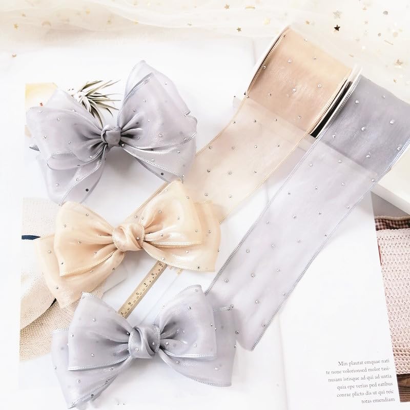 Cinta de Organza nacarada de 20/100 yardas, 40mm, 50mm, con cuentas para lazos para el pelo, Material de costura, embalaje de boda, tul para manualidades DIY