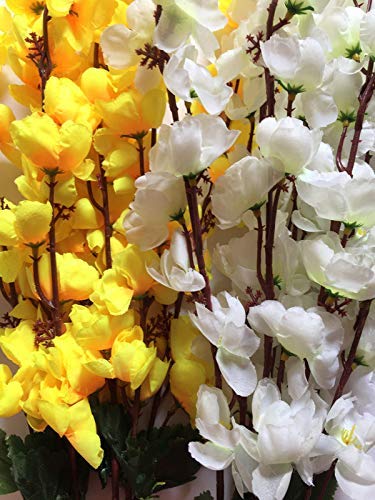 Image of Coolkart Artificial Orchid Flowers, White & Yellow, Set of 2 Bunch | 14 Sticks, Home Garden Indoor /Outdoor Decoration, Made in India