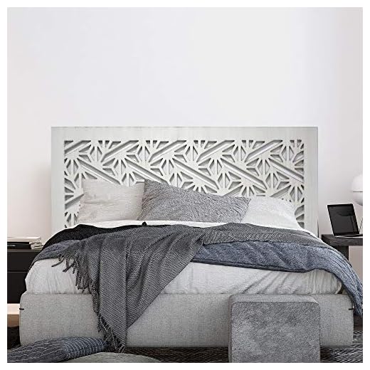 Cabecero de Cama en Madera Calada. Fabricado artesanalmente en España. Decorado a Mano- Modelo CC500. Para cama de 135 cm. (BLANCO ENVEJECIDO, 145x80 cm)