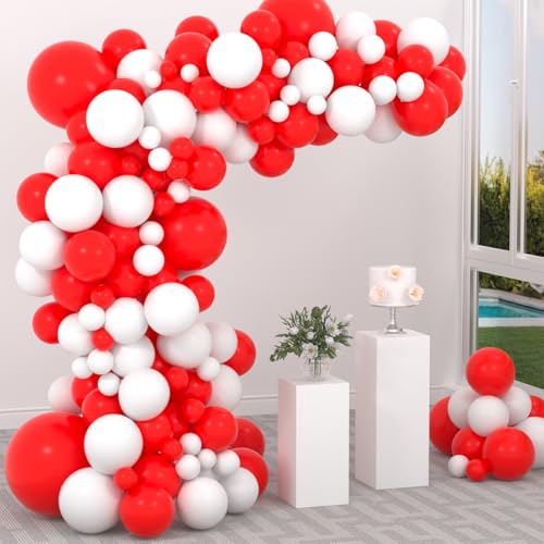 Red White Balloon Arch Garland Kit - Matte Red White Balloons Red and White Balloon Arch for Wedding Birthday Homecoming Graduation Anniversary Valentine's Day Party Decorations