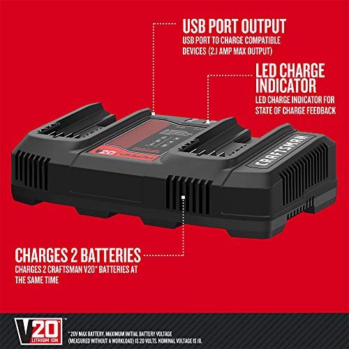 CRAFTSMAN V20 2Ah Lithium Ion Dual-Port Power Tool Battery Charger