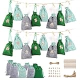 Weihnachtskalender Taschen - Süßigkeiten Geschenktüten für 24 Tage Weihnachten, Adventskalenderdekoration, Wiederverwendbare Jutesäckchen mit Seilen
