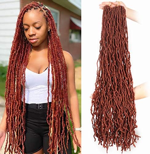 ZRQ 2 Packs Ginger Soft Locs 36 Inch Faux Locs Crochet Hair, Pre-looped Cooper Faux Loc, Curly Wavy Goddess Locs Crochet Braids Afro Roots 350 Crochet Locs Hair 350#
