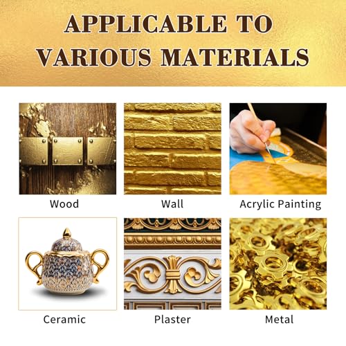 Image of 80ml Acrylic Paint Metallic Gold,Gold Leaf Paint for Art Painting, Hand-crafts, Non-Toxic, Non-Fading for Canvas, Wood, Fabric, Ceramic, Stone Craft Supplies