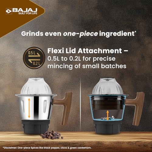 Image of Bajaj Armor Series QuadraMax 1000W Mixer Grinder | 4 Jars | DuraCut Blades | Military Grade Jars | 2 Yrs Warranty 【Black /Chocolate】