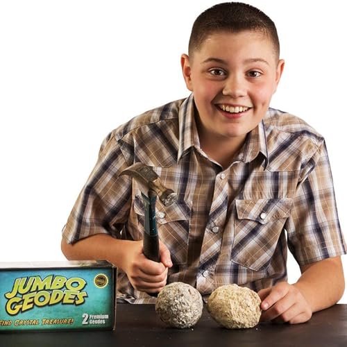 Break Open 2 Jumbo Geodes– Break Your Own Large Geode with Crystals, Earth Science Kit for Kids to Learn Geology, Gifts for Rock Collectors, Cool Rocks for Boys and Girls