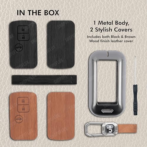 Image of SHOPOFLUX Metal key Cover Compatible with Suzuki Dzire | Ertiga 3 button smart key (Black) (Pack 1)