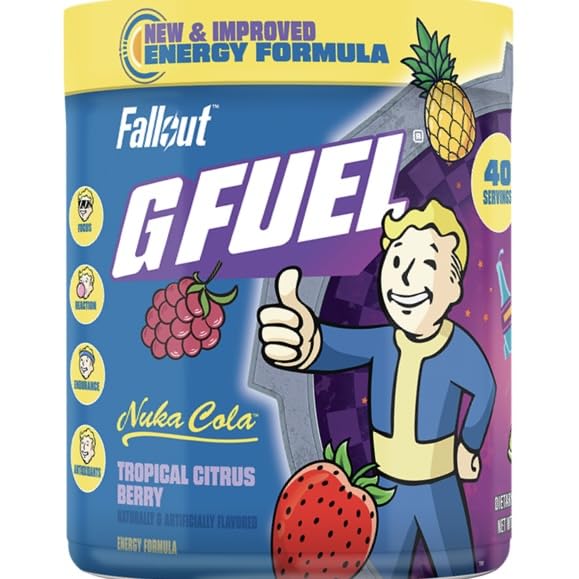 G Fuel Nuka Cola 2.0 Energy Powder, Sugar Free, Clean Caffeine Focus Supplement, Water Mix, Tropical Citrus Berry Flavor, Focus Amino, Vitamin + Antioxidants Blend - 9.6 oz (40 Servings)