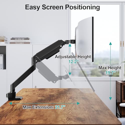 Image of MOUNT PRO Heavy Duty Monitor Arm for 49 inch Ultrawide Screen up to 44 lbs, Single Desk Computer Mount Curved Monitor Stand for Samsung Odyssey G9, Adjustable Gas Spring VESA Mount 75x75 100x100