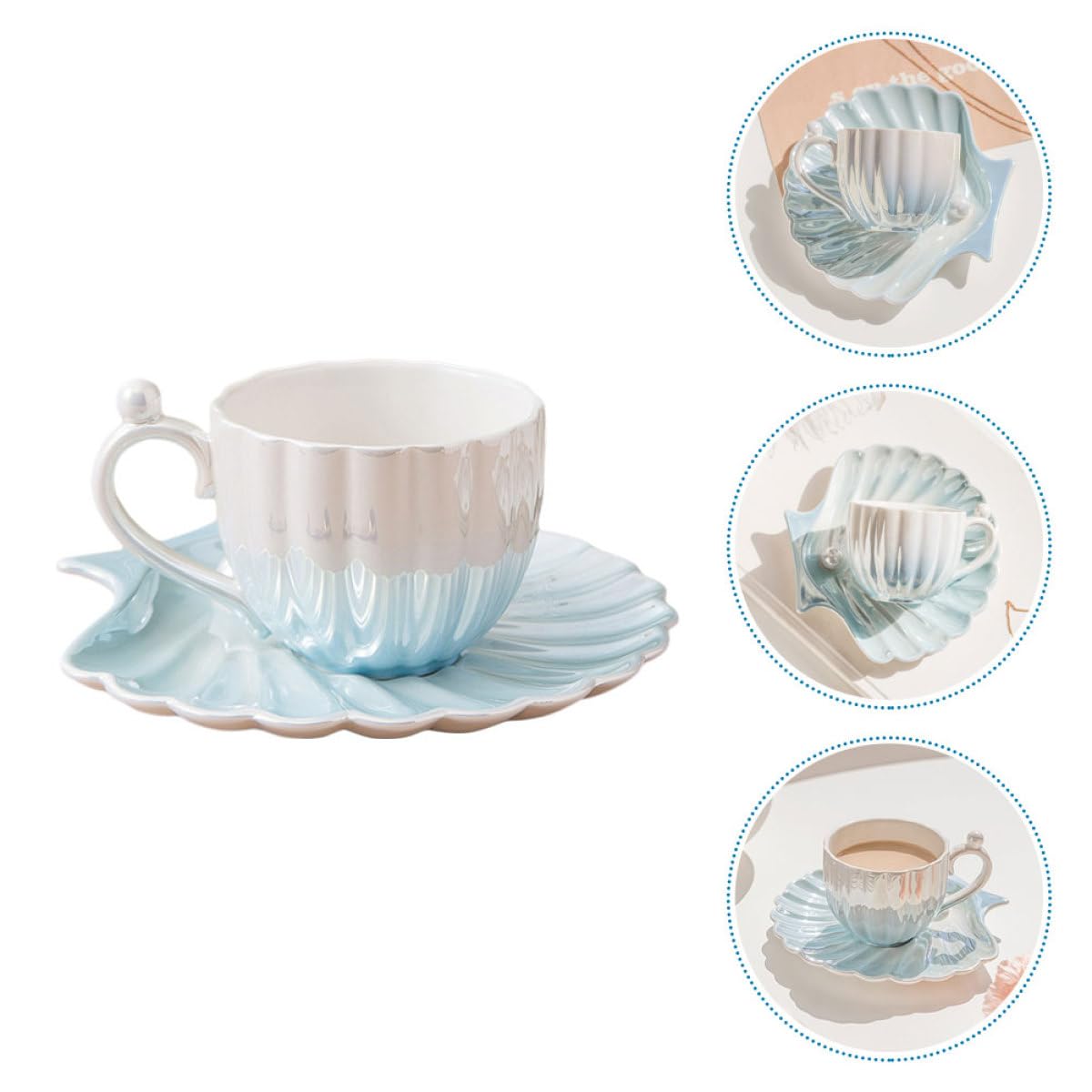 Kichvoe Set di Tazze da Caffè Elegante e Delicato in Ceramica 300ml con Piattino Base Piatta e Lavorazione Raffinata per Bere Caffè o Succhi di Frutta