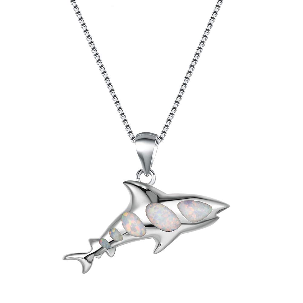 Bamos Ocean Opal Necklace for Women Girls Boys, 14K Gold Plated Shark/Sea Turtle/Dolphin/Starfish/Sailfish/Penguin/Seahorse/Conch/Stingray/Whale Tail Pendant Necklace, 16.5"-18.0"