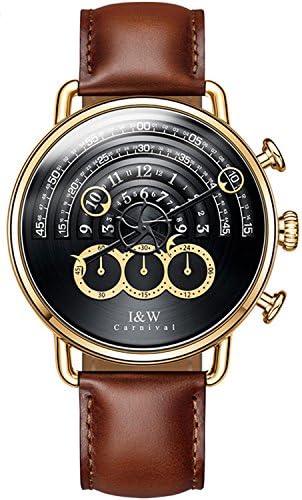 Luxury Men's Big Dial Chronograph Sapphire Glass Waterproof Quartz Black Leather Gold Watches