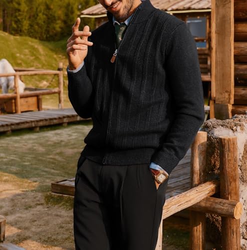 ZAFUL Men's Cardigan Sweater Full Zip Up Sweater Ribbed Knit Stand Collar Cardigans2