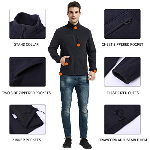 CQC Men\'s Full-Zip Fleece Jacket Soft Polar Winter Outdoor Coat with Pockets Black L - Thumbnail 4