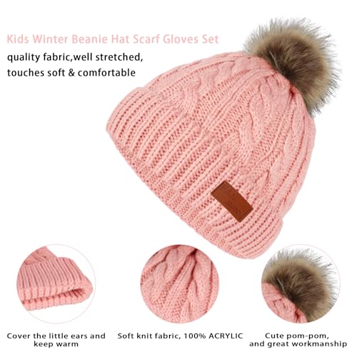 Kids Hat Scarf Gloves Set, Kids Winter Beanie Hat Scarf Gloves Set with Knit Thick Warm Fleece Lined for 1-6 Years Old4