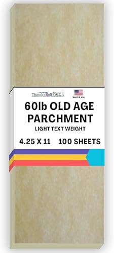 100 pergamino de vejez, 60 libras, peso del texto, 4.25 x 11 pulgadas, tamaño media carta, corte largo, papel de papelería, papel de papelería,