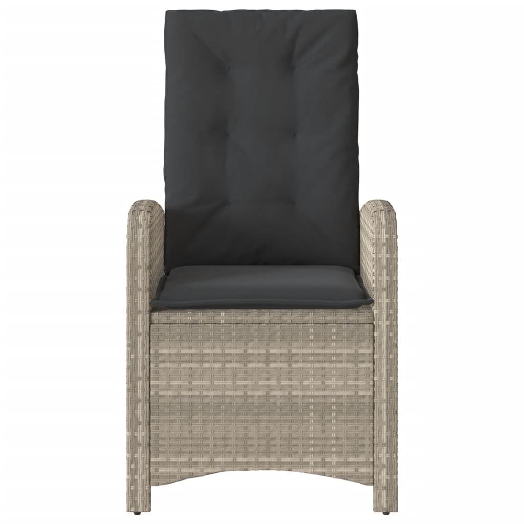 Poltrona da giardino reclinabile con cuscini in rattan PE grigio chiaro Sedie da esterno resistente alle intemperie, poltrone per terrazze, mobili da giardino, poltrone da giardino