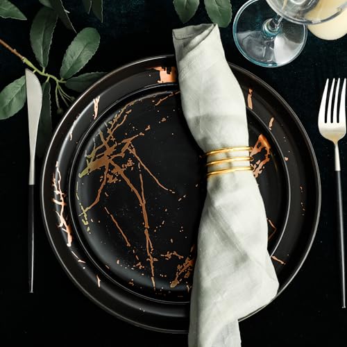Image of Stone Lain Gold Splash Dinnerware Set - Black & Gold, Set of 16