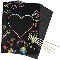 Rainbow Scratch Paper Bulk Pack, Large Size Full Sheet 7.5x10 inches, 50 Piece Magic Scratch Paper Art Set with 4 Wooden Stylus, Black Scratch Off Paper, Arts and Crafts for Kids