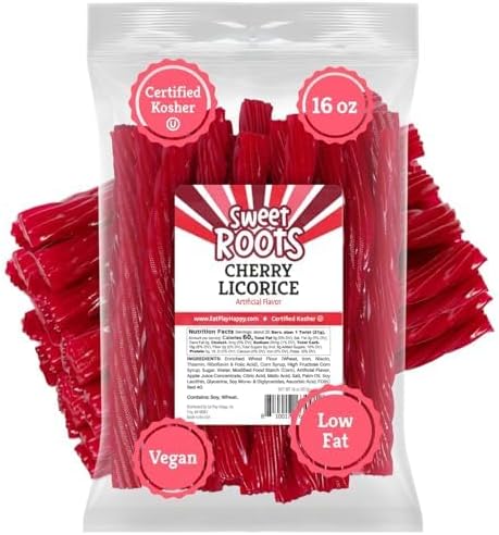 Happy Bites Cherry Licorice Twists - JUMBO Size - Made with Real Fruit Juice - Certified Kosher - Vegan - Gourmet - Low Fat (16 oz)