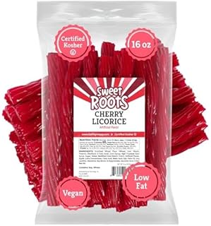 Sweet Roots Cherry Licorice Twists – 16 oz Jumbo Soft Licorice Sticks | Made with Real Fruit Juice | Vegan, Fat Free, Kosher | Red Gourmet Rope Candy Treats for Fruity Cherry Lovers