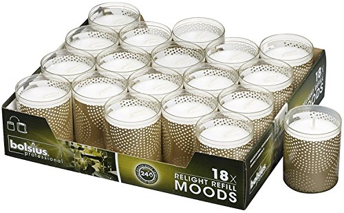 Bolsius 24 Hour Votive Candles Gold – Set of 18 Restaurant and Relight Party Candle Holders –Votive Candles in Gold Cup – Home Décor Candles