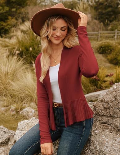 Image of GRACE KARIN Women's Lightweight Peplum Cardigan Sweaters Open Front Cropped Cardigan Long Sleeve Trendy Summer Knit Tops