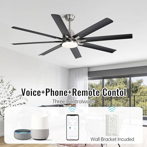 Image of Sofucor 66 Inch Ceiling Fans with Lights, Smart Indoor Outdoor Ceiling Fan with Remote, Work with Alexa /Google, Low Profile Ceiling Fan with Light, Black Large Ceiling Fans Light for Patio Bedroom