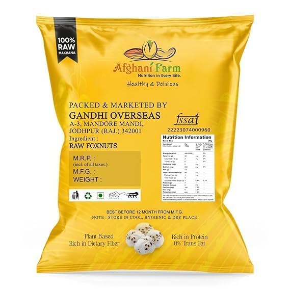 Image of Afghani Farm Phool Makhana 1kg | Premium Raw Foxnuts & Lotus Seeds | Healthy Roasted Snack | Rich in Protein, Fiber & Minerals | Gluten Free Plain Makhana Pack