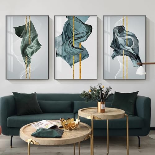 Impressions sur toile de lin d'art abstrait vert et bleu