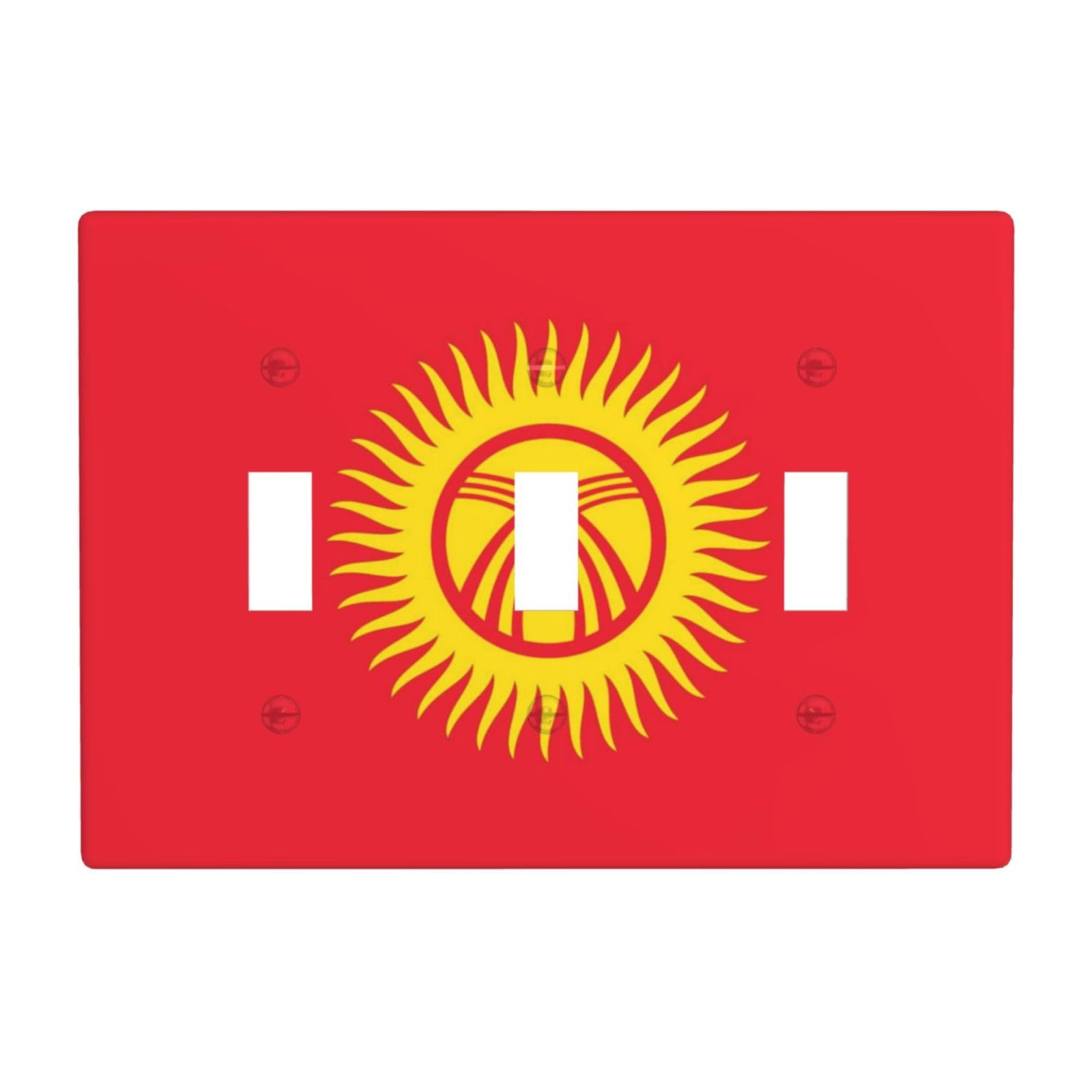 Flag of Kyrgyzstan 3 Gang Switch Plate Cover-Unbreakable Polycarbonate Wall Plate, Heat Resistant Toggle Switch Decor for Home