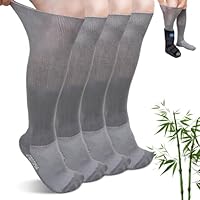 LOFIR Knee High Diabetic Socks: Bamboo Extra Wide Soft Top Non Binding Orthopedic Sock Liner Cushioned for Men Women with Swollen Feet Recovery Boots Hospital Grey 2 Pairs 6-8