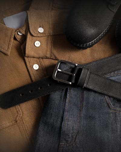 Image of CHAOREN Mens Belts Casual for Jeans - Full-Grain Leather, Durable Cowhide | Solid Buckle, Classic Style, Handmade, Daily Wear, Gift Box