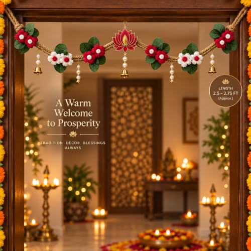 Image of Akaar Decor Artificial Marigold Door Hanging Toran | Diwali Decoration Items for Home Decor| Festive Decor| Office Decor| -(L:Approx. 2.5ft) (Crochet Bandhanwar Yellow Red)