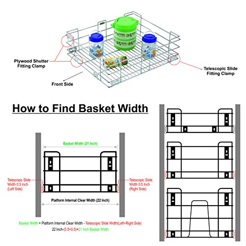 Image of SmartSlide Stainless Steel Modular Kitchen Basket (21 x 22 x 4 Inch Basket) / Utensil Kitchen Drawer /Kitchen Cabinet organizer Basket /Kitchen Rack /Utensil Storage Basket for Kitchen