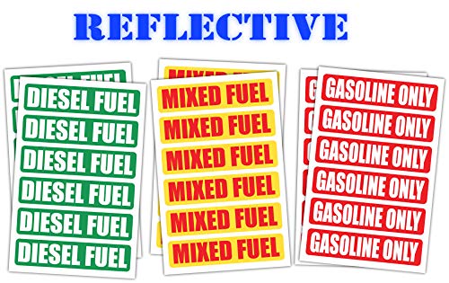 3M Reflective Diesel ONLY Gasoline ONLY Mixed Fuel ONLY Automotive Fuel Decals | Stickers | Truck Labels | Green Vinyl Markers (36 Stickers | 12 of Each) (Multi Pack)