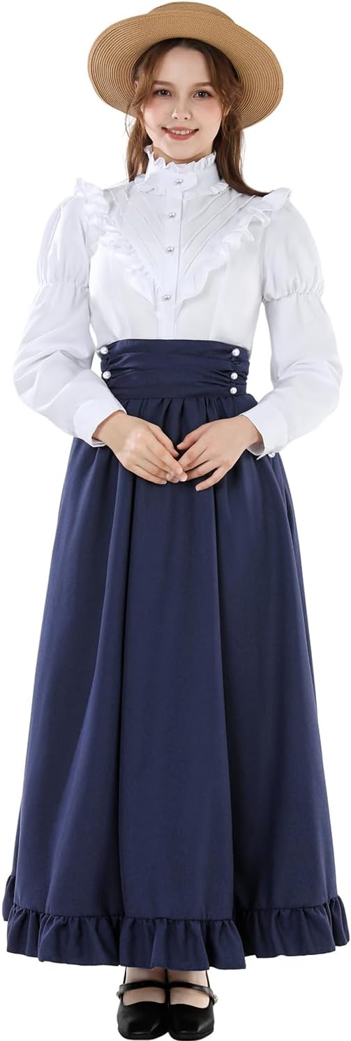 FCCAM Victorian Dress for Women 2-Pieces 1800s Edwardian Dress Ball Gown Renaissance Costume - Image 4