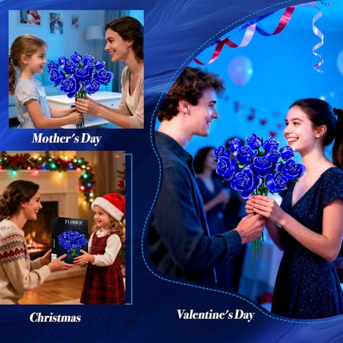 Rongmeiz Flowers Bouquet Building Set, 12 Artificial Blue Roses Botanical Collection Building Block Educational Toys for Girls Kids Women Gift for Valentine's Day Christmas, 634 PCS - image 7