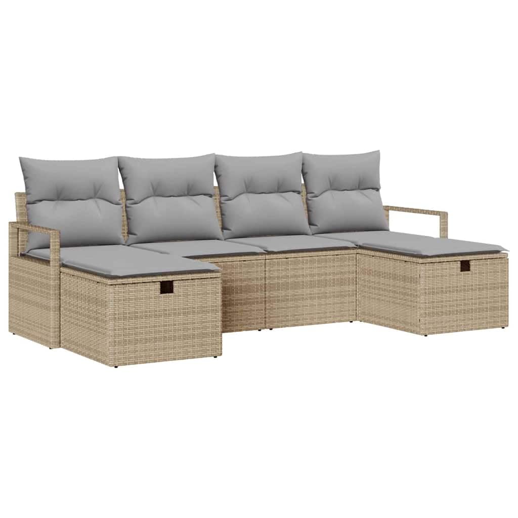 Set di mobili da giardino modulare in polyrattan, 6 pezzi, beige e