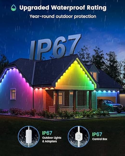 Permanent Outdoor Lights for House, 100FT RGB Lights 40lm with App/Remote Control, IP67 Waterproof, 100 Scene Modes with DIY Scene Modes for Christmas, Halloween,Daily Decor