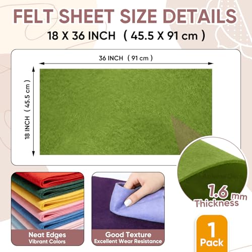 Image of Soft Felt Fabric Sheet 18 inch x 36 inch, 1.6mm Acrylic Craft Felt, Moss Green