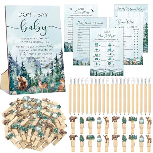 Image of Patelai 321 Pcs Adventure Awaits Baby Shower Decorations Let The Adventure Begin Baby Shower Games 5 Set Don't Say Serve 50 Guests for Forest Mountain Wilderness Gender Reveal Birthday Party Supplies